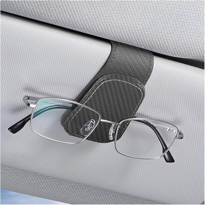 AICEL Sunglasses Holders for Car Sun Visor, Leather Eyeglasses Hanger Mounter, Magnetic Glasses Holder and Ticket Card Clip, Auto Interior Accessories Universal for SUV Pickup Truck