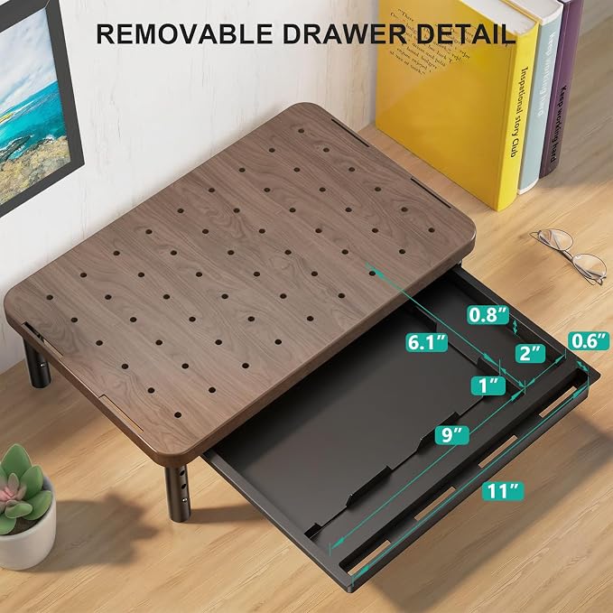 WALI Plastic Computer Monitor Stand with Storage, Desk Monitor Riser 3 Height Adjustable, Laptop Riser with Airflow Vents, Desk Organizer for Computer, Laptop, Printer (PTT002-C), 1 Pack, Brown