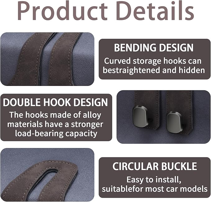 2 Pack Car Seat Headrest Hooks for Purses and Bags, Car Purse Holder With Double Metal Hooks, Headrest Back Seat Handbags Hook, Universal Car Purse Hanger, Cute Car Hanging Accessories, Brown