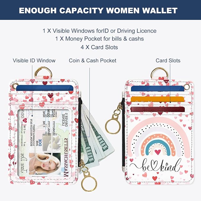Slim Wallet Credit Card Holder, Rainbows A, RFID Wallet Women Cute Small Front Pocket Wallet With Zipper, PU Leather Thin travel RFID Blocking Card Case ID Window,Ladies Gifts