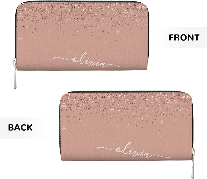 Blush Pink Rose Gold Glitter Wallet for Men Women Elegant Long Clutch Zip Around Travel Leather Coin Purse Large Capacity Credit Card Holder Handbag