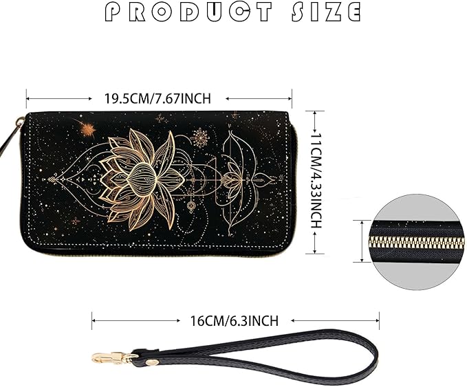 Women's RFID Blocking Zip Around Wallet with Detachable Wrist Strap, Large Capacity Credit Card Holder Organizer for Everyday Use,Magic Lotus Floral