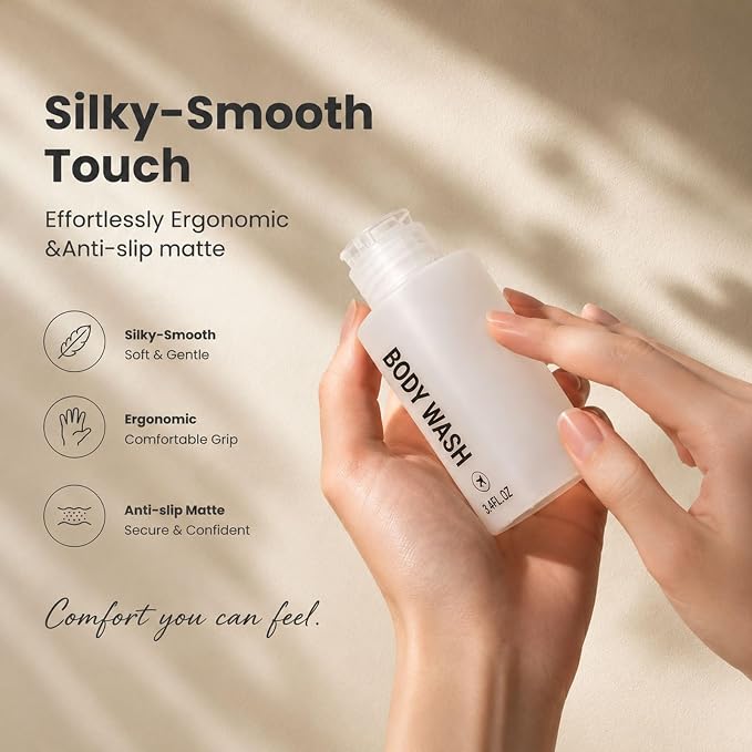 Travel Bottles for Toiletries 14PCS 3.4oz Pre-Printed Shampoo, Conditioner, Body Wash, Wide Mouth Containers TSA Approved 2oz Travel Spray Bottle Leak Proof 0.35oz Plastic Cream Jars(White)