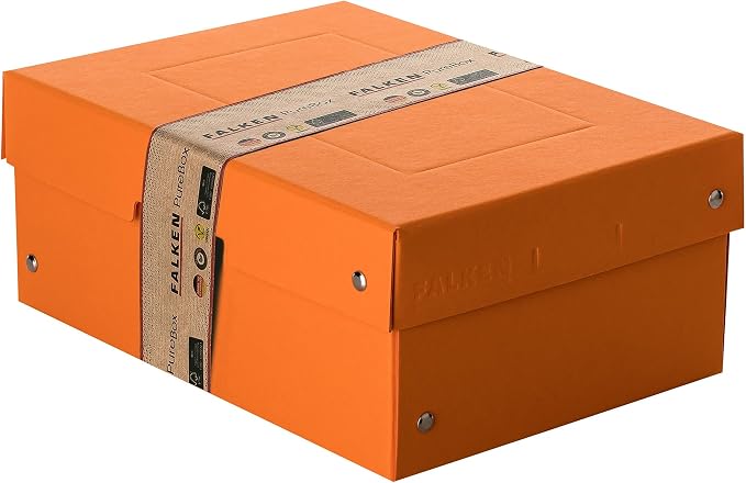 FALKEN Original PureBox Pastel Made in Germany 100 mm High DIN A5 Orange Storage Box with Lid Made of Sturdy Cardboard Vegan Gift Box Transport Box All-Purpose Box