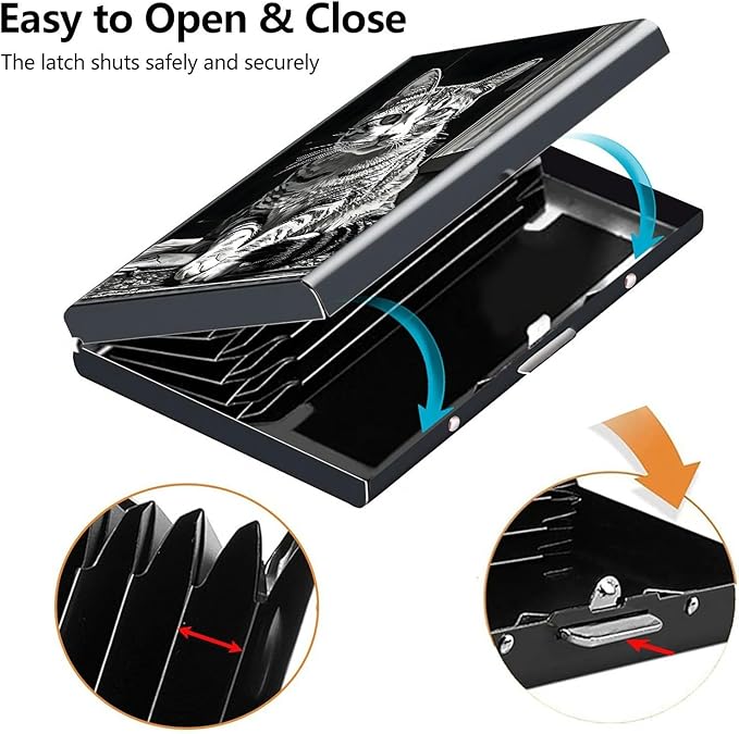 Credit Card Holder, Art Cat Design Mini RFID Blocking Aluminum Wallet Slim Metal Hard Case Shell Travel Wallet ID Case Small Credit Cards Case Business Cards for Women Men Girls