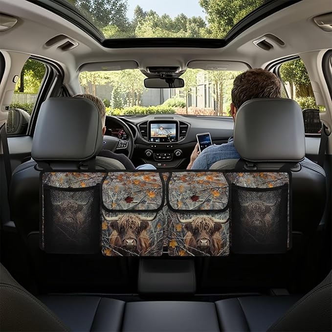 Branch Cattle Design Car Trunk Organizer,Backseat Hanging Organizer with 4 Large Storage Pockets,Trunk Bag for Car,SUV,Truck,Van Kids Travel Not Easy to Fade