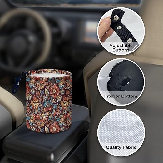 Retro Daisy Floral Console Basket Rubbish Bin Portable Auto Trash Basket Vehicle Foldable Console Front Seat Car Garbage Bag Hanging