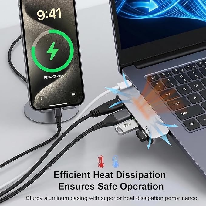 Left Side USB 3.0 Hub, 4-Port Cable-Free USB Splitter for Laptop, Direct-Plug Design, Compatible with MacBook, Laptops, Desktop, Surface, Flash Drive, HDD and USB More