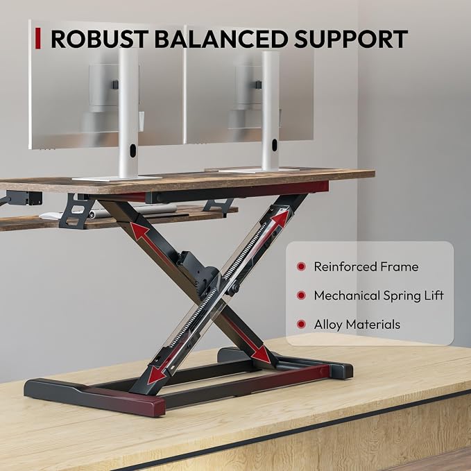 SANODESK 40" Standing Desk Converter, Effortless Lift Sit-Stand Desk Riser for Dual Monitors, Large Ergonomic Computer Workstation Tabletop, Rustic Brown