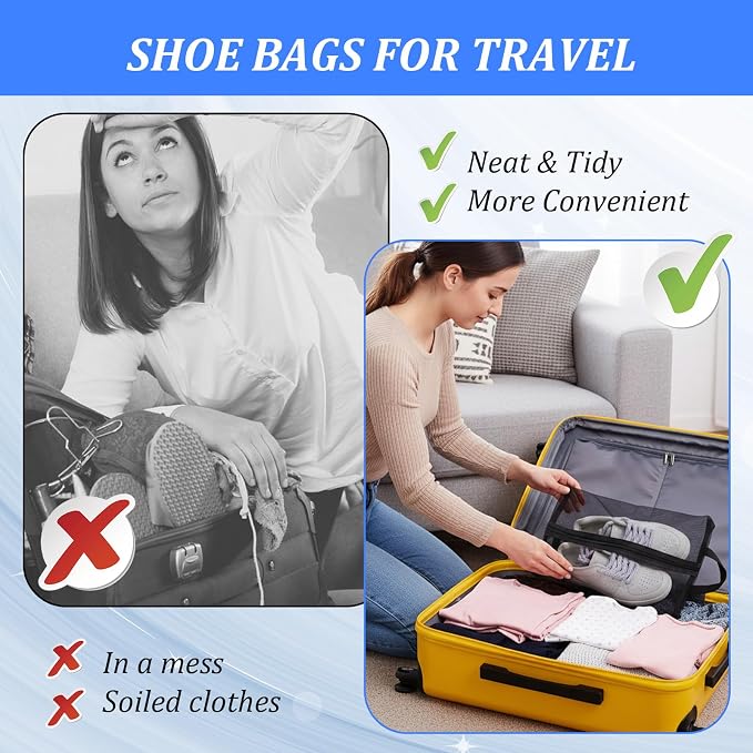Tyqour 2 Pack Shoe Travel Bag Travel Shoe Bags for Storage Reusable Shoe Bags for Travel with Zipper Travel Essentials Women for and Men Shoe Bag for Gym Sport(2 Size)