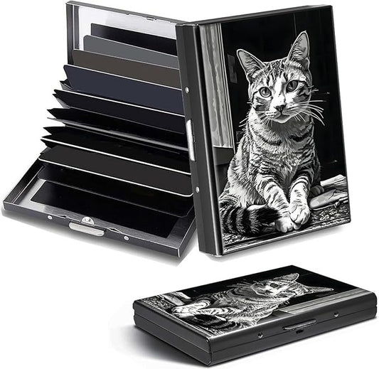 Credit Card Holder, Art Cat Design Mini RFID Blocking Aluminum Wallet Slim Metal Hard Case Shell Travel Wallet ID Case Small Credit Cards Case Business Cards for Women Men Girls