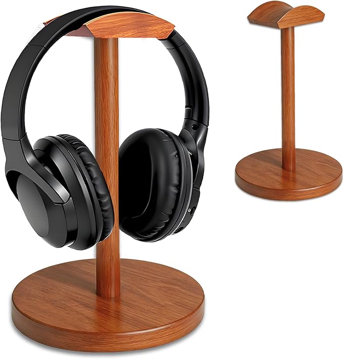 Solid Walnut Wood Headphone Stand with Storage Base | Universal Wooden Headset Holder for Gaming & Office,Compatible with Bose,Sony,Sennheiser,Razer,Beats,PS5