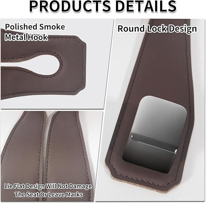 vidonio 2 Pack Double Car Seat Hooks for Headrest, Rotatable Purse Holder for Car,Premium Leather Car Hooks for Purses and Bags, Headrest Hooks and Storage Accessories (Brown)
