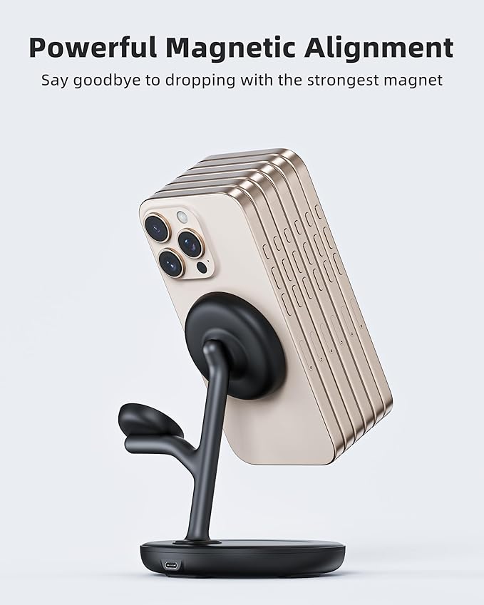 3 in 1 Magnetic Wireless Charger Stand for Apple Devices, TRIBONE Fast Charging Station for iPhone 17/16/15/14/13/12 Series, Apple Watch, Airpods (Black)