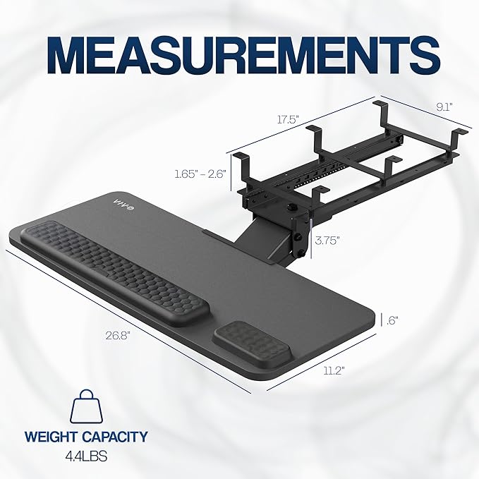 VIVO Premium Adjustable 27 x 11 inch Computer Keyboard and Mouse Platform Tray, Ergonomic Under Table Desk Mount Drawer with Padding, Black, MOUNT-KB27P-B