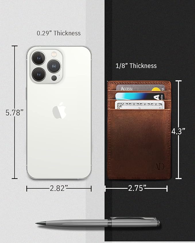 Access Denied Slim Minimalist Wallets For Men & Women - Leather Front Pocket Thin Mens Wallet RFID Credit Card Holder Gifts For Men