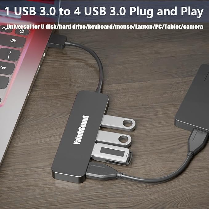 USB Splitter for Laptop, YaimhSound 4-Port USB Hub 3.0, Multiple USB Expander Adapter for Keyboard,Mouse, Dell,Asus,HP,MacBook,Surface, Acer,Ps4,Xbox,Flash Drive,SSD,Printer,Camera