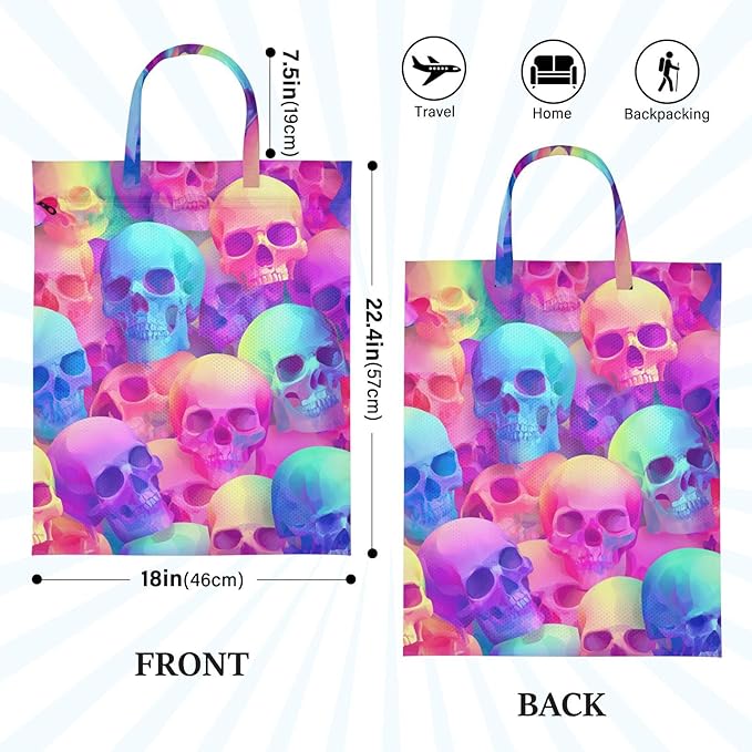 Travel Laundry Bags 2 PC Wet Dry Bag with Handle Dirty Clothes Organizer for Swimsuits Beach Camping Waterproof Washable Gradient Multicolored Skulls