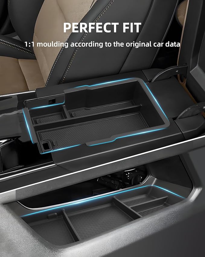 2PCS Center Console Organizer for Chevy Equinox 2026 2025 Armrest Insert Storage Tray with Non-Slip Rubber Mat Chevy Equinox Organiser Accessories-Black(Not for Equinox EV)