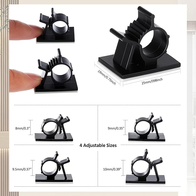 eBoot 200 Pcs Adhesive Cable Wire Clips Strong Cord Clips Wire Holders Cable Cord Straps Management Clamps Tie Holder for the Wall, Under Desk, Car, Office and Home