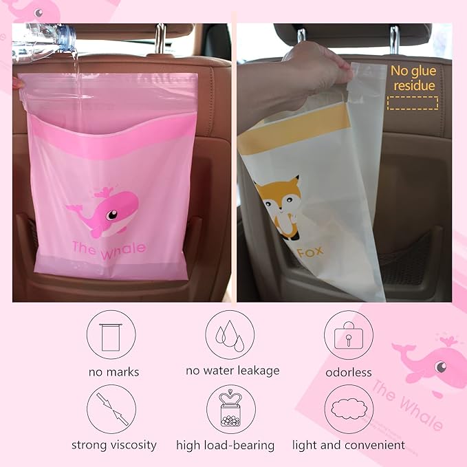 72pcs Car Trash Bags Easy Stick-On Disposable Portable Car Garbage Bags, Waterproof Leak Proof Barf Vomit Bags, Self Adhesive Cleaning Bags for Cars, Bedrooms, Bathrooms, Offices, Kitchens - Pattern B