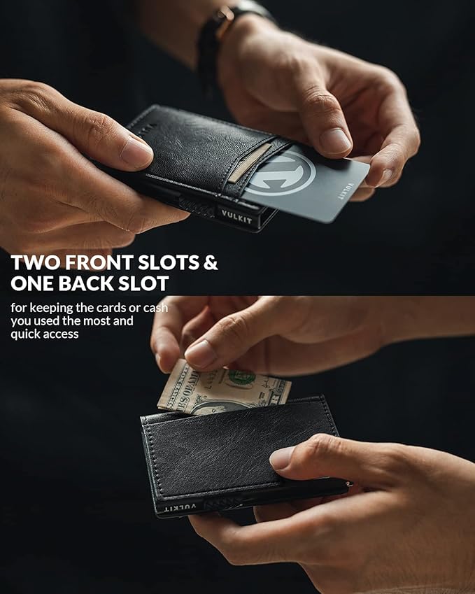 VULKIT Men's Slim Wallets Pop Up Card Holder RFID Blocking Metal Wallet Minimalist Design Holds Up to 11 Cards