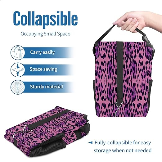 Car Trash Can Purple Pink Black Leopard Auto Garbage Bag Car Trash Can with Lid Leak-Proof Car Storage Bag Auto Garbage Bag Hanging for Headrest Collapsible and Portable with Storage Mesh Pocket