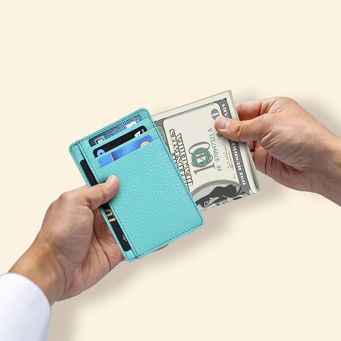 Oak Leathers Leather Slim Minimalist Wallet for Men & Women RFID Front Pocket Leather Card Holder Wallets (Light green)