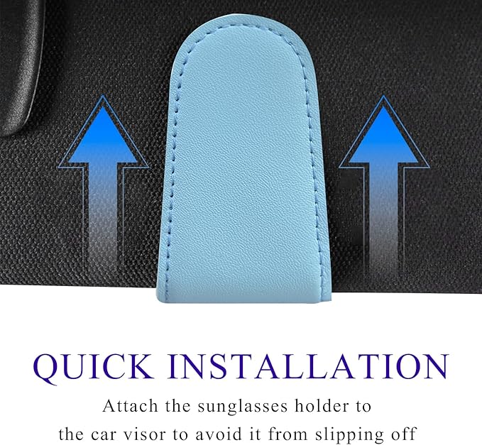 KVAEY Bling Sunglass Holder for Car Visor, Magnetic Leather Visor Clip Glasses Holder with Sparkling Rhinestones, Crystal Visor Ticket Card Clip for Women Girls, Car Accessories (Blue & White)