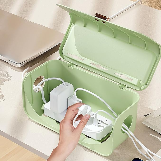 Cable Management Box, Cord Organizer Box Power Strip Box Router Storage Box Desk Cord Organizers Cord Hiding Box for Home (Green)