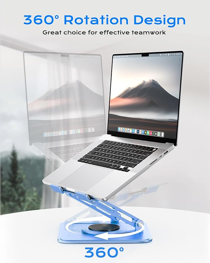 LOXP Adjustable Laptop Stand, Computer Stand with 360 Rotating Base, Ergonomic Laptop Riser Mount for Desk Foldable Protable Computer Desk Fits with MacBook Pro Air (10-16") - Blue