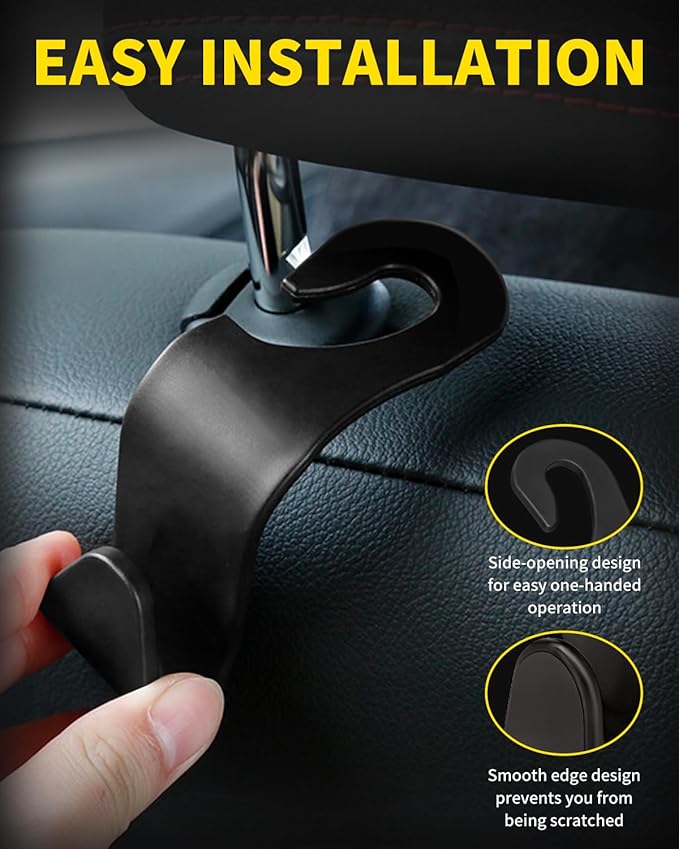 8 Pack Car Seat Headrest Hooks with 44 Pounds Load Capacity, Hangers Storage Organizer Universal Car Interior Accessories for Handbags Water Bottles Purse Coats Umbrellas, Black