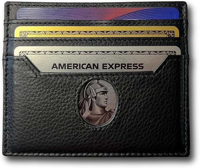 6 Card Minimalist Wallet for Men & Women - Genuine Leather Ultra Thin Black Credit Card Holder - Compatible with Amex Cards