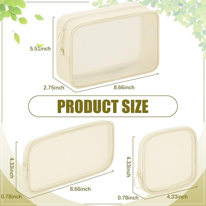 Weewooday 4 Pcs Mesh Makeup Bag Mesh Cosmetic Bag Travel Toiletry Pouch with Zipper Mini Makeup Cosmetic Purse for Daily Accessory(Small, Large, Medium,Beige)
