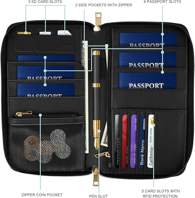 Family Passport Holder Wallet RFID Blocking Document Organizer PU Leather Mulit-purpose Travel Wallet Credit Cards Case for Women Men, Butterflies