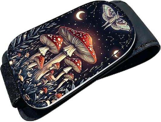 Mushroom Car Sunglasses Holder Magnetic Leather Glasses Clip for Car Sun Visor Bright Mushroom Cars Accessories Eyeglass Hanger Organizer Universal Visor Clip for Women and Men Gifts Decor