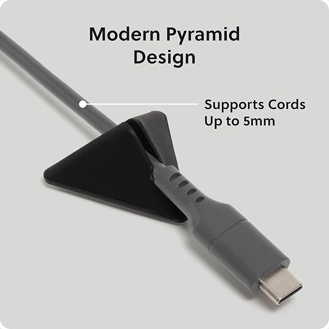 U Brands Black Silicone Pyramid Cable Clips 12 Pack, Adhesive Cord Organizer, Cable Management Clips for Desk, Office, and Travel