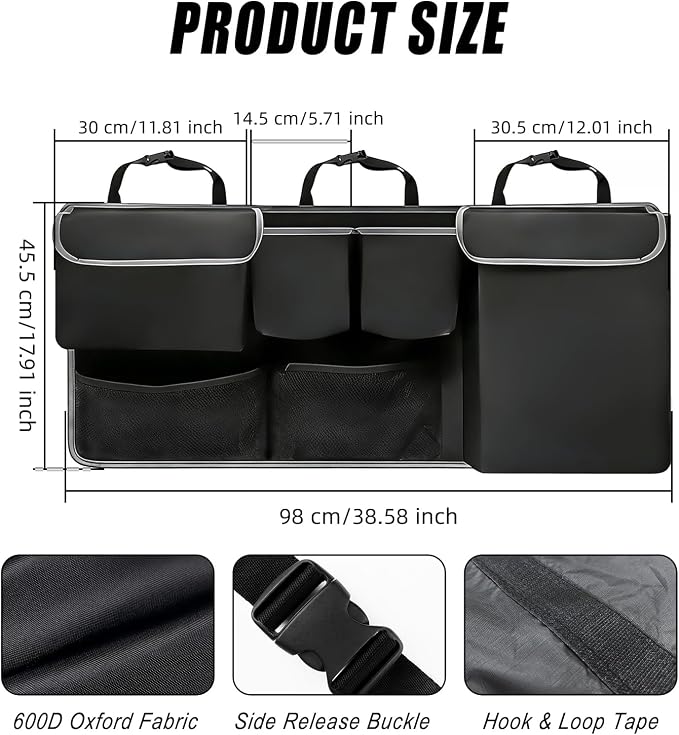 Car Trunk Storage Organizer, Waterproof Car Seat Organizer Backseat, Oxford Cloth & 8-Pocket, Collapsible Interior Accessories for SUV Truck MPV Van