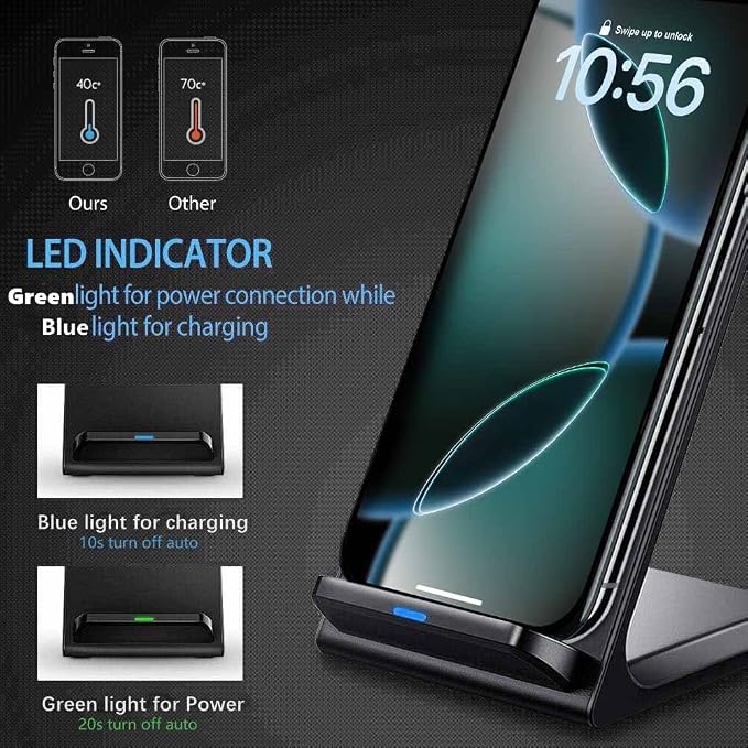 20W Fast Wireless Charger,Wireless Charging Stand Compatible with iPhone 17,17 Pro,16,15,14,13,12,11 Series/X,Phone Charger for Galaxy S25/S24/S23/Note,Pixel/LG (No Plug)
