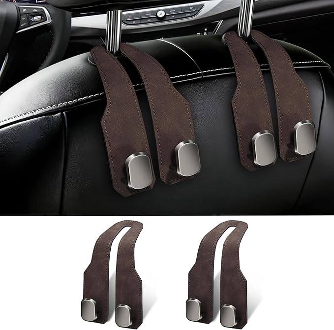 2 Pack Car Seat Headrest Hooks for Purses and Bags, Car Purse Holder With Double Metal Hooks, Headrest Back Seat Handbags Hook, Universal Car Purse Hanger, Cute Car Hanging Accessories, Brown
