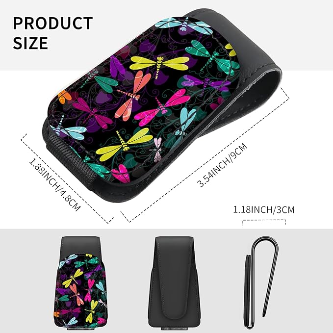 Sunglasses Holder for Car Visor, PU Leather Glasses Clip Organizer, Cute Magnetic Eyeglass Holder for Vehicle Sun Visor, Car Interior Accessory for Women & Men Colorful Dragonfly Glow