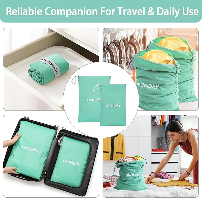 WiseBoy 2-Pack Travel Laundry Bags | Washable Wet Dry Bags for Gym | Odor-Resistant Dirty Clothes Organizer | Waterproof Swimsuit & Workout Gear Pouch with Heavy-Duty Zipper