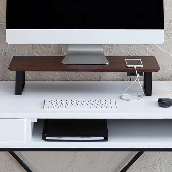 Anji Mountain Monitor Stand - Desktop Organizer & Laptop Riser, Ergonomic Monitor Riser, Space-Saving Monitor Stand for Desk, Durable Construction, Easy Assembly, Ideal for Home & Office,Walnut