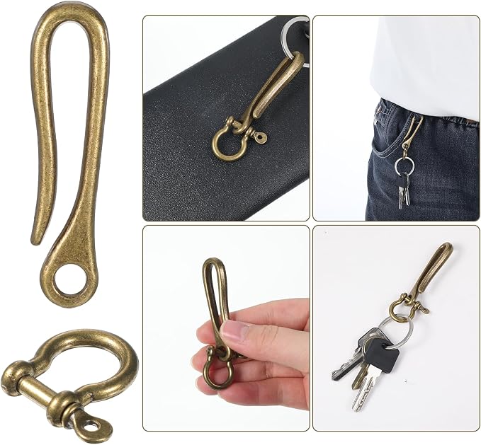 2 Pack Fish Hook Key Chains Solid U Shape Key Ring Vintage Keychain Retro Clip Antique Bronze Keys Chain with Shackle Pocket Clip Fish Hook Design Heavy Duty Keychain for Purse Belt Wallet Women Men