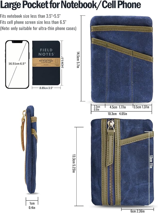 Sayram SP6 EDC Pouch, Waxed Canvas Compact Pocket Organizer, EDC Pocket Pouch for Men, Zippered Pocket Pouch, Mini EDC Organizer for Everyday Carry, Multitool Organizer Pouch (Oil Wax Dark Blue)