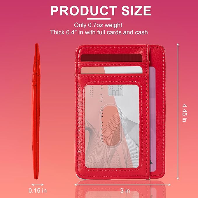 Hoewina Slim Wallet for Men, Credit Card Holder Wallet, Minimalist Design - RFID Blocking Front Pocket Leather Thin Wallet for Men and Women（Cherry Red）