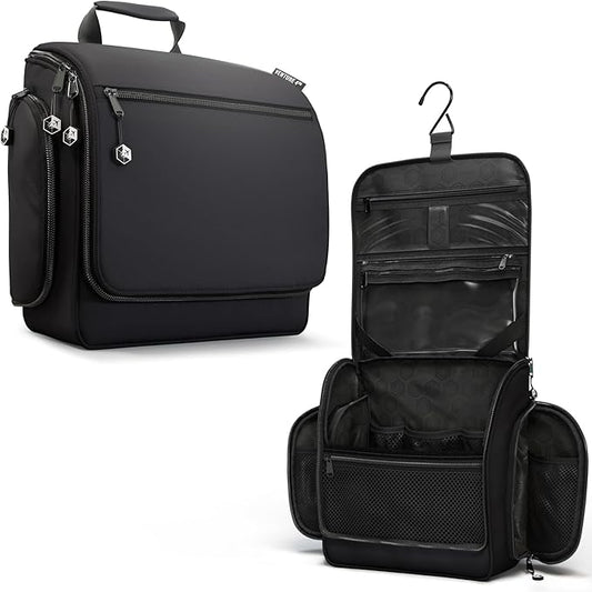 VENTURE 4TH Hanging Travel Toiletry Bag for Women & Men – Large Toiletry Organizer with 18 Compartments, Removable TSA Pouch, Travel Wash Bag for Toiletries, Makeup & Shaving Kit (Black)
