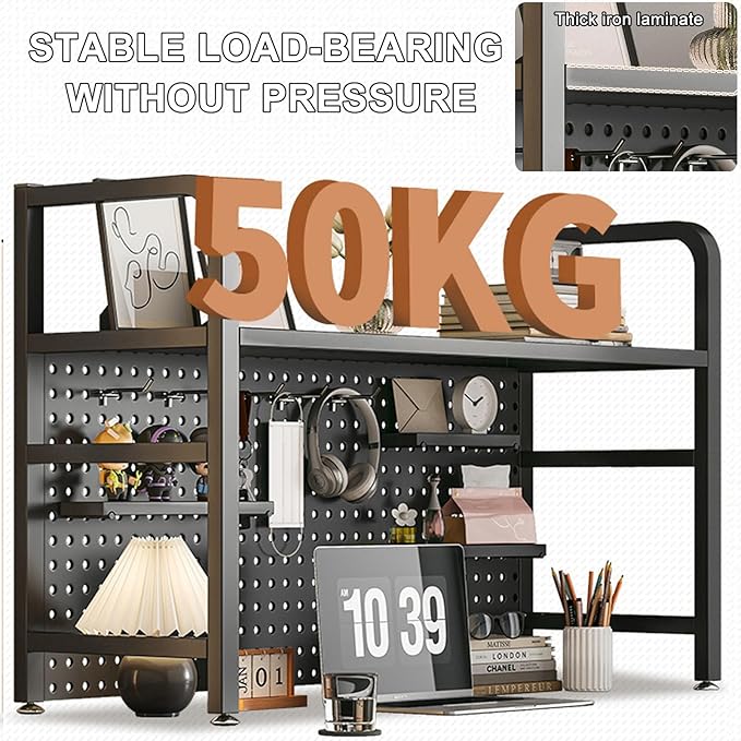 Desk Extender, Desk Organizer Shelf, Peg Doard Display Stan, Load Bearing Capacity 50kg/110lb, Desk Extender Pegboard Workstation, for Table Accessories(White,115x68x20cm/45x27x8in)