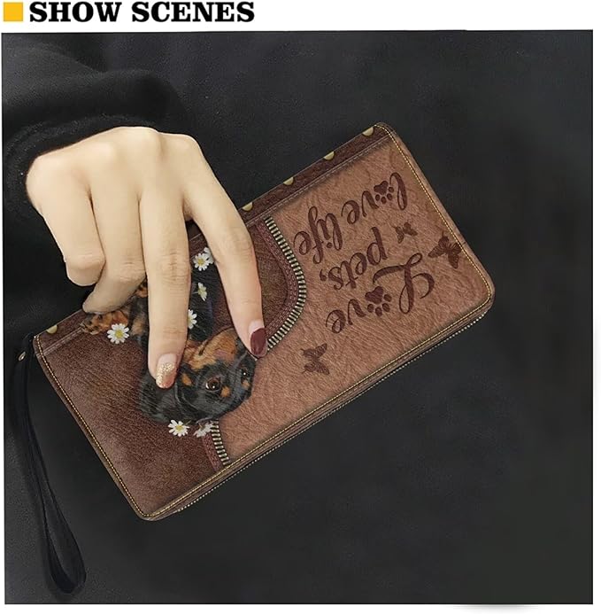 Bulopur Dachshund Dog Wallet for Women Zip Around Clutch Purse PU Leather Waterproof Travel Wallet Passport Holder Ladies Handbags