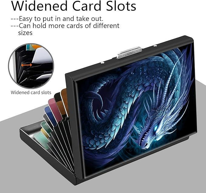 Credit Card Holder, Cool Dragon Design Mini RFID Blocking Aluminum Wallet Slim Metal Hard Case Shell Travel Wallet ID Case Small Credit Cards Case Business Cards for Women Men Girls